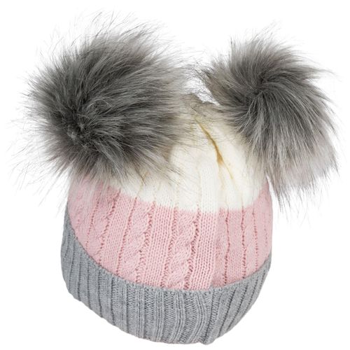 Bommelmütze STYLEBREAKER "Gestreifte Kinder Bommelmütze mit zwei Bommel", Jungen, grau (grau, altrose, creme), 100% Polyacryl PAN., Modisch, Mützen