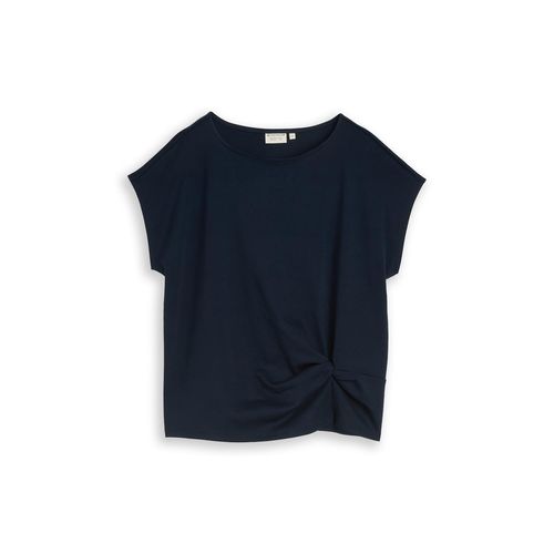 TOM TAILOR Damen T-Shirt mit Knotendetail, blau, Uni, Gr. S