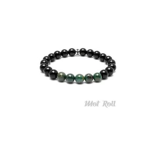 Mot Roll Perlen Armband schwarz grün indischer Achat Edelstein Herren Menbeads