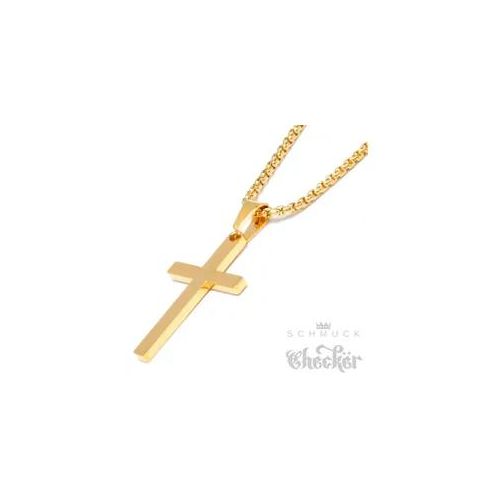 Kleines Kreuz aus Edelstahl gold schlicht Anhänger Herren Schmuck + Halskette