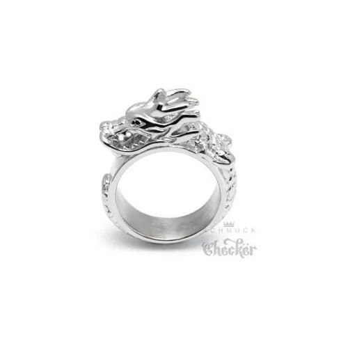 Drachen-Ring aus Edelstahl asiatischer Glücksbringer Dragon silber Biker Schmuck
