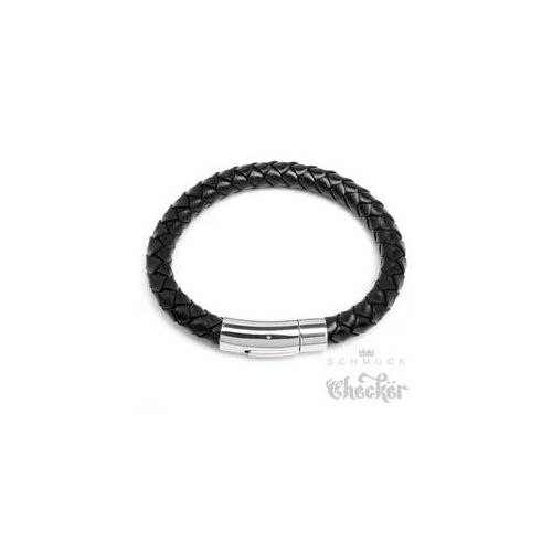 Schwarzes Lederarmband 8mm Ø Herren-Armband geflochten silber Edelstahl Verschluss