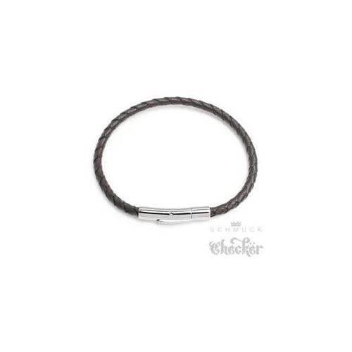 Dunkelbraunes dünnes Lederarmband aus geflochtenem Leder 4mm Ø Edelstahlverschluss