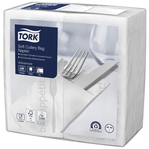 TORK Bestecktaschen Soft Guten Appetit weiß 9,8 x 19,8 cm, 1.200 St.