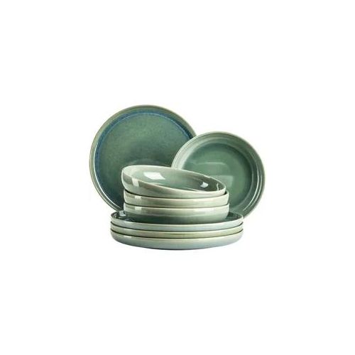Tafelservice MÄSER "ELINA UNO, aus Steinzeug", grün, 8 Stk., Steinzeug, Geschirr-Sets, Tafelservice, Teller Set, Geschirr-Set, Service