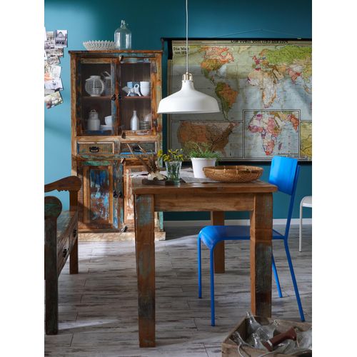 TPFLiving Tisch 140x70 cm Valdez Altholz mit starken Gebrauchsspuren, lackiert bunt