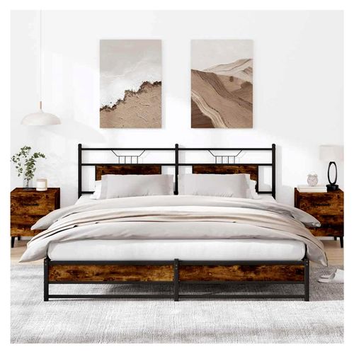 Metallbettrahmen ohne Matratze, Raucheiche, 183 x 213 cm