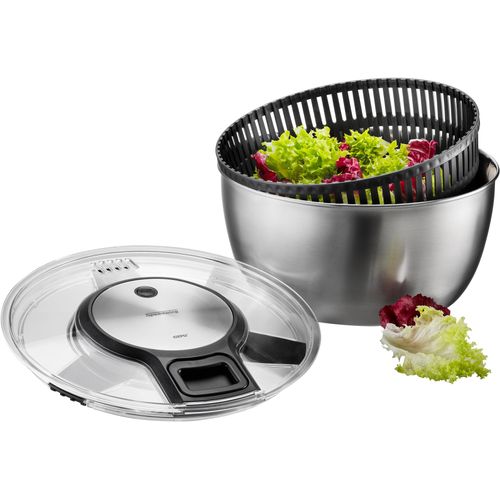 Salatschleuder GEFU "SPEEDWING", silber (silberfarben, schwarz), H:14,5cm Ø:27cm, Edelstahl, Kunststoff, Salatschleudern, Edelstahl, Ø 27 cm, Inhalt 5 Liter