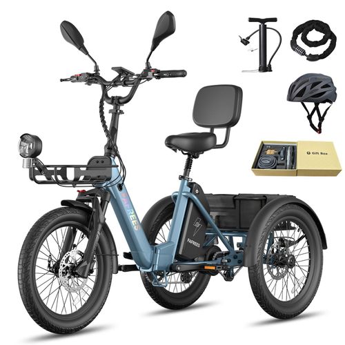 Elektro Dreirad mit 180 kg Nutzlast, 48 V 25 Ah Lithium Akku, 100 km Reichweite, für Fahrergröße 160-200 cm, Blau