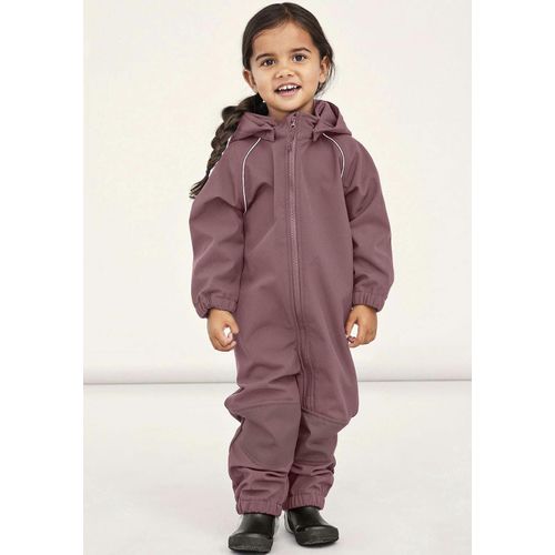 Softshelloverall NAME IT "NMNALFA SOFTSHELL SUIT SOLID FO NOOS", Mädchen, Gr. 92, N-Gr, rosa (wistful mauve), Softshell, Obermaterial: 94% Polyester, 6% Elasthan, unifarben, Overalls
