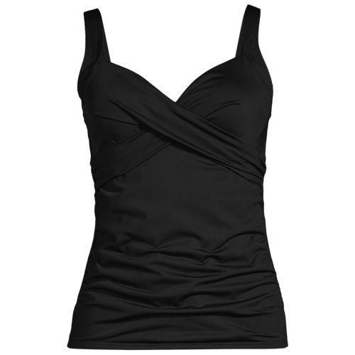 Tankinitop CHLORRESISTENT mit V-Ausschnitt, Damen,  Schwarz, Nylon-Mischung, by Lands' End