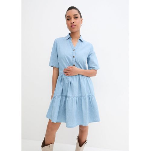 bonprix Jeanskleid, blau, Gr.46, A-förmiges Jeanskleid mit V-Ausschnitt, 100% Baumwolle