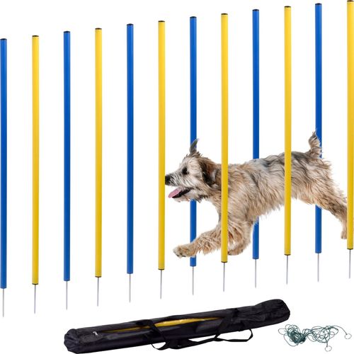12-teiliges Agility Slalom Set - Hindernis mit 12 Stangen und Abstandsschnur