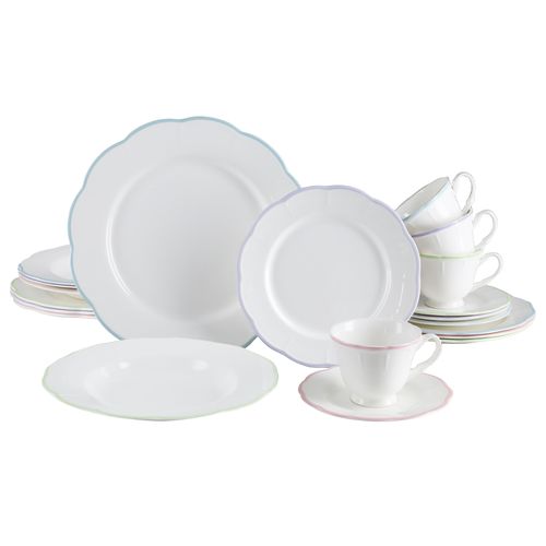 Kombiservice CREATABLE "Florine Bunt, Service 20-tlg.", weiß, bunt, 20, Steingut, Geschirr-Sets, Kombiservice, Elegant, Klassische Form, Zart gewellte Ränder