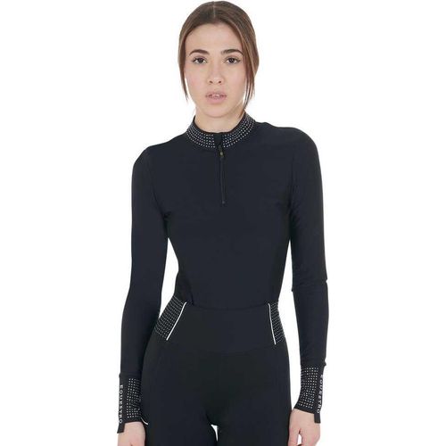 Equestro Strass Langarm-poloshirt Für Damen Schwarz M Schwarz M