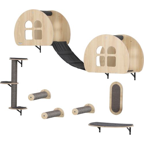 Kletterwand Katzen 7-teilig Katzen Kletterwand Set mit Sisalpfostenleiter, Plattform Kratzbaum Grau
