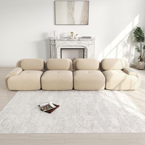Cordstoff-Viersitzer-Sofa, rahmenlos, 32D-Schaum, haustierfreundlich, 388 x 103 x 75 cm, Beige