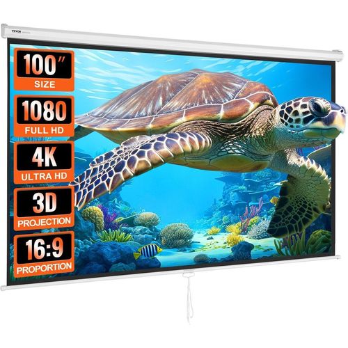 Manual Pull Down Projector Screen, 100 inch 16:9 4K 1080 HD Retractable Projector Screen, Auto-Locking Portable Projection Screen, Portable Projector Movie Screen for Family Home Office Theater