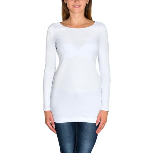 Langarmshirt ALKATO "Damenshirt Alkato Damen Langarm Longshirt Langarmshirt", Damen, Gr. XXL, weiß, Obermaterial: 92% Baumwolle CO. 8% Elasthan EL., Shirts Langarmshirt