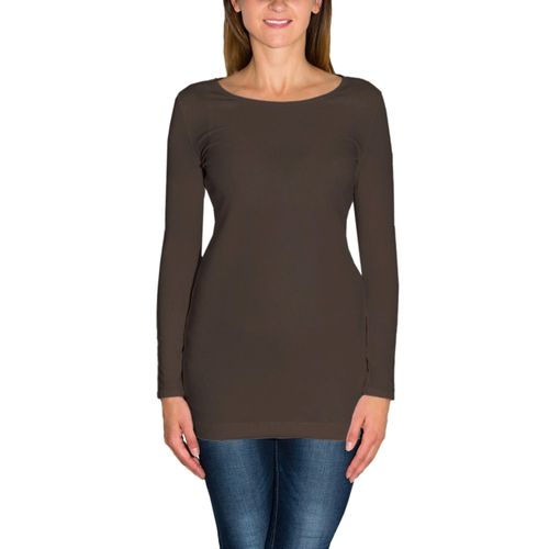 Langarmshirt ALKATO "Damenshirt Alkato Damen Langarm Longshirt Langarmshirt", Damen, Gr. L, braun, Obermaterial: 92% Baumwolle CO. 8% Elasthan EL., Shirts Langarmshirt