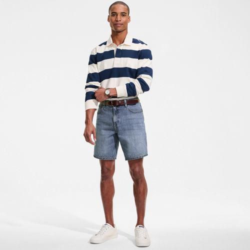 Soft Comfort Jeans-Shorts im Leinenmix, Herren,  Blau, Baumwolle/Leinen/Baumwoll-Mischung, by Lands' End