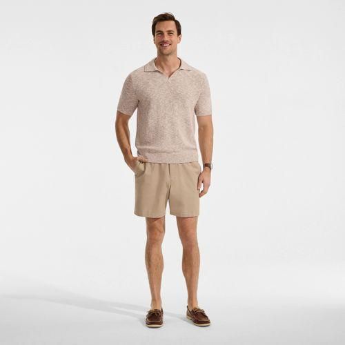 Leinenmix-Polopullover mit kurzen Ärmeln, Herren,  Weiß, Baumwolle/Leinen/Nylon, by Lands' End