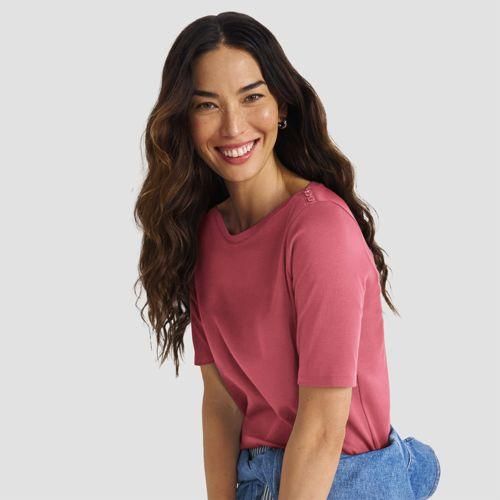 Supima-Shirt aus Baumwolle mit U-Boot-Ausschnitt, Damen,  Rot, Baumwolle, by Lands' End