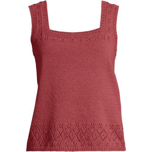 Feinstrick-Top mit Ajourdetails, Damen,  Rot, Baumwoll-Mischung/Polyester-Mischung, by Lands' End