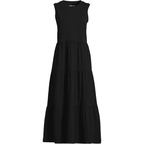 Flammgarn-Maxikleid aus reiner Baumwolle, Damen,  Schwarz, by Lands' End