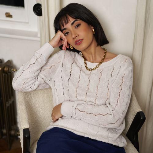 Rundhalspullover aus Leinenmix, Damen,  Weiß, by Lands' End