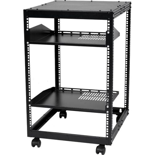 15U-Serverrack mit offenem Rahmen, 15''-40'' einstellbare Tiefe, freistehendes oder wandmontiertes Netzwerkserverrack, 4-Pfosten-AV-Rack mit Rollen, fasst Ihre gesamte Netzwerk-IT-Ausrüstung, AV-Geräte, Router und Modems.