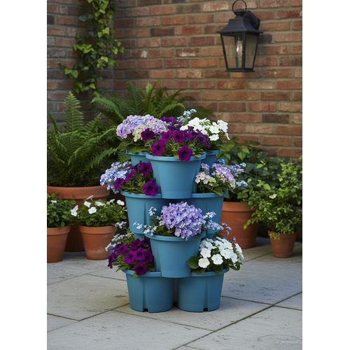 Pflanzkübel KHW "Pflanzturm Demeter", blau (meerblau), H:66cm Ø:43cm, Kunststoff, Polypropylen, Pflanzgefäße, Pflanzkübel, Vertikales Gärtnern auf kleinstem Raum, verschiedene Farben