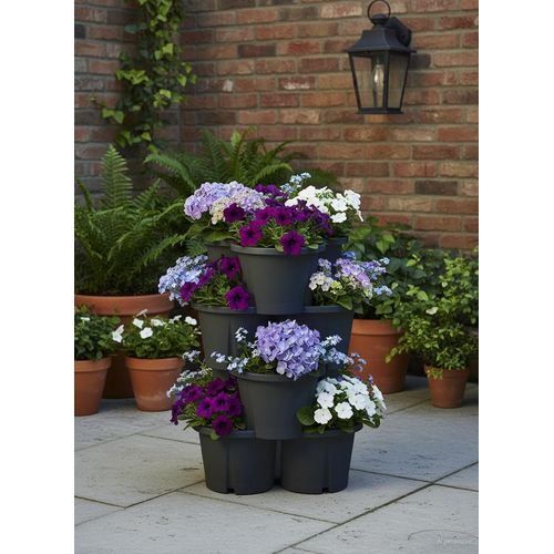 Pflanzkübel KHW "Pflanzturm Demeter", schwarz (anthrazit), H:66cm Ø:43cm, Kunststoff, Polypropylen, Pflanzgefäße, Pflanzkübel, Vertikales Gärtnern auf kleinstem Raum, verschiedene Farben