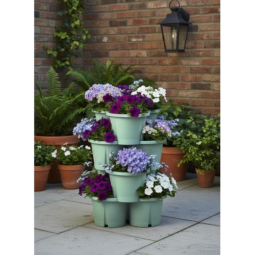 Pflanzkübel KHW "Pflanzturm Demeter", grün (mintgrün), H:66cm Ø:43cm, Kunststoff, Polypropylen, Pflanzgefäße, Pflanzkübel, Vertikales Gärtnern auf kleinstem Raum, verschiedene Farben
