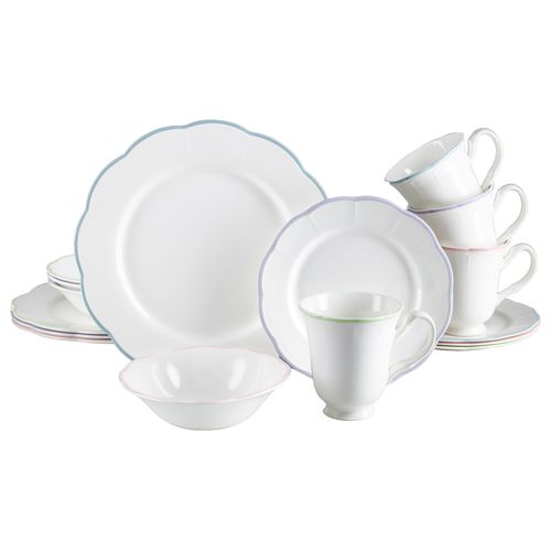 Kombiservice CREATABLE "Florine Bunt, Service 16-tlg.", weiß, bunt, 16, Steingut, Geschirr-Sets, Kombiservice, Elegant, Klassische Form, Zart gewellte Ränder