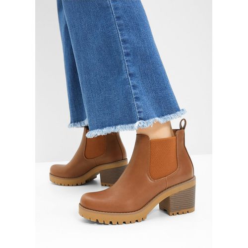 bonprix Chelsea-Boots mit Blockabsatz, braun, Gr.43, Cooler Boot mit Blockabsatz