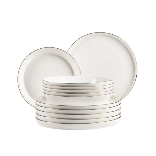 Tafelservice MÄSER "Sita", gold (weiß, gold), 12, Geschirr-Sets, Tafelservice