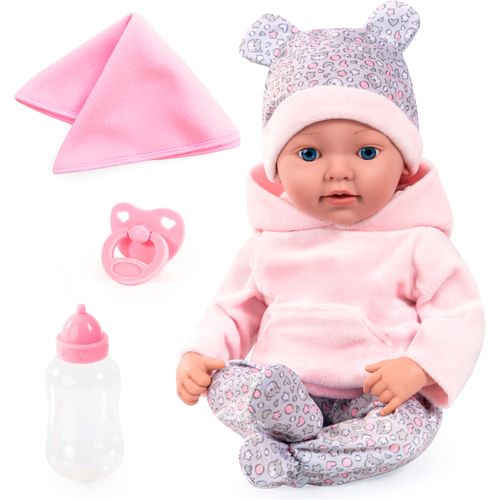 Babypuppe BAYER "Reborn Baby, 38 cm Bärenmuster", rosa (rosa, grau), Puppen, Baby