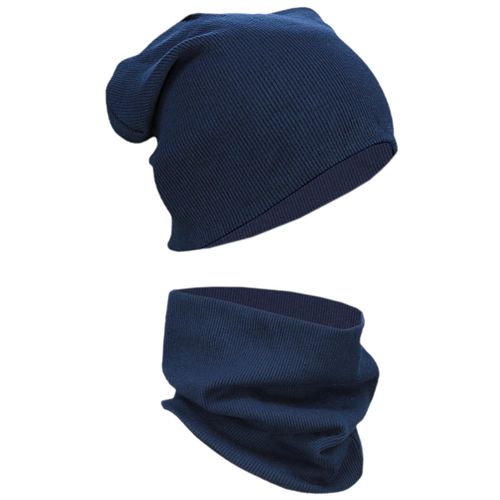 Beanie ALKATO "Mütze Alkato Unisex Beanie Mütze und Schal Set Uni", Herren, blau (rippstoff dunkelblau), Obermaterial: 95% Baumwolle CO. 5% Elasthan EL., Mützen Beanie