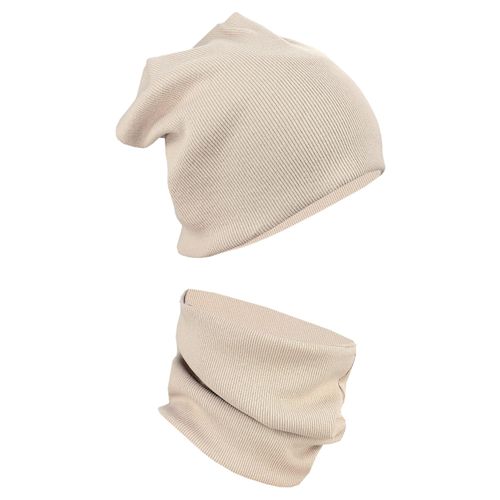 Beanie ALKATO "Mütze Alkato Unisex Beanie Mütze und Schal Set Uni", Herren, beige (rippstoff beige), Obermaterial: 95% Baumwolle CO. 5% Elasthan EL., Mützen Beanie