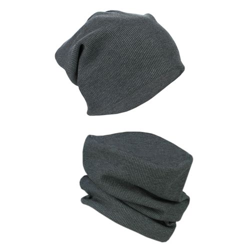 Beanie ALKATO "Mütze Alkato Unisex Beanie Mütze und Schal Set Uni", Herren, grau (rippstoff anthrazit meliert), Obermaterial: 95% Baumwolle CO. 5% Elasthan EL., Mützen Beanie