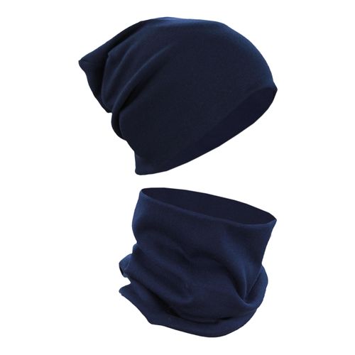 Beanie ALKATO "Mütze Alkato Unisex Beanie Mütze und Schal Set Uni", Herren, blau (dunkelblau), Obermaterial: 95% Baumwolle CO. 5% Elasthan EL., Mützen Beanie