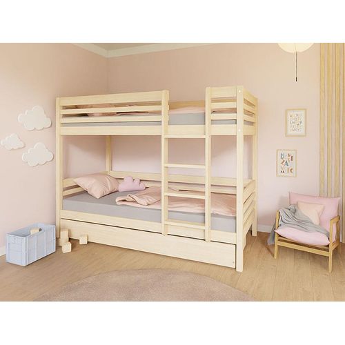 Etagenbett TULY mit Leiter 90x200 cm – Pastellrosa – Rechts – Zustellbett 90x190 cm
