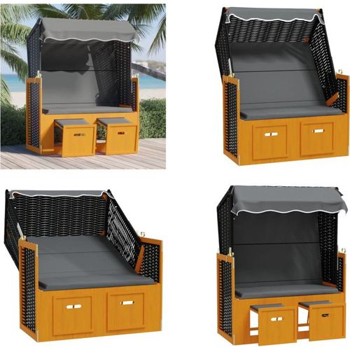 vidaXL Strandkorb mit Dach Poly Rattan & Massivholz Schwarz Anthrazit - Strandkorb - Strandkörbe - Sonnenliege - Strandliege