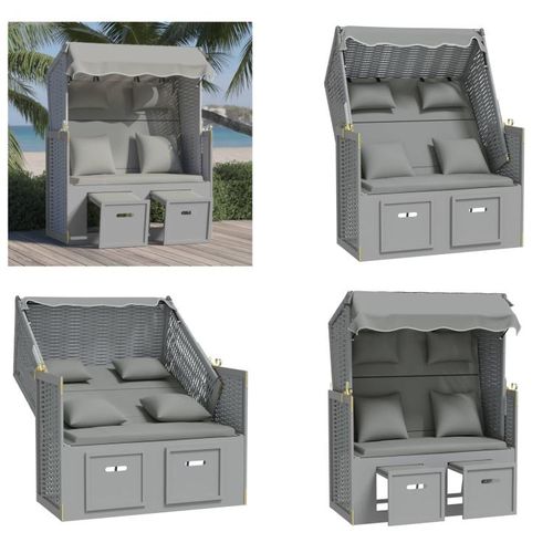 vidaXL Strandkorb mit Kissen Poly Rattan und Massivholz Grau - Strandkorb - Strandkörbe - Sonnenliege - Strandliege