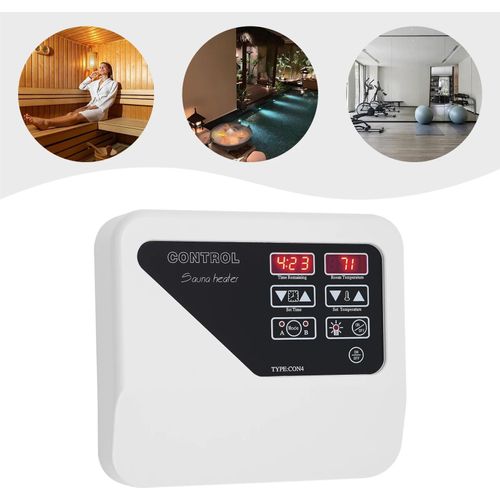 Saunaofen Temperaturregler - Wandmontage Thermostatsteuerung - 380–415 V - Für 3–9 kW - Temperatur 40–105 °C - Standardzeit 2 h - Cremeweiß + Schwarz