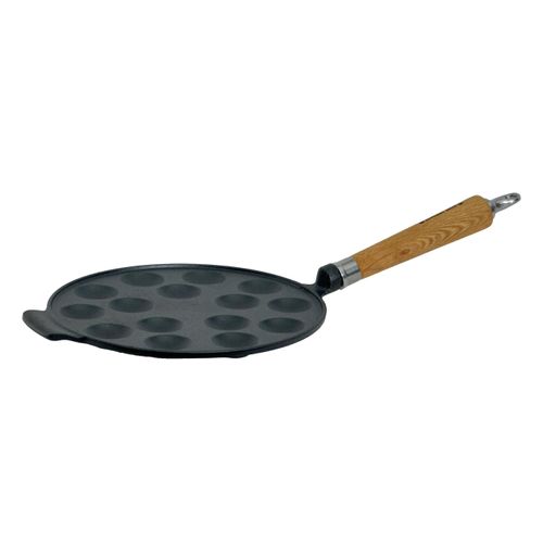 Poffertjespfanne RONNEBY BRUK "Maestro Poffertjes-Pfanne, Ø 24 cm, mit Holzgriff", schwarz, mit eichenholzgriff, B:24cm H:8cm L:51cm, Pfannen