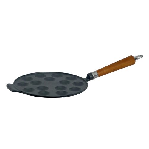 Poffertjespfanne RONNEBY BRUK "Maestro Poffertjes-Pfanne, Ø 24 cm, mit Holzgriff", schwarz, mit buchenholzgriff, B:24cm H:8cm L:51cm, Pfannen