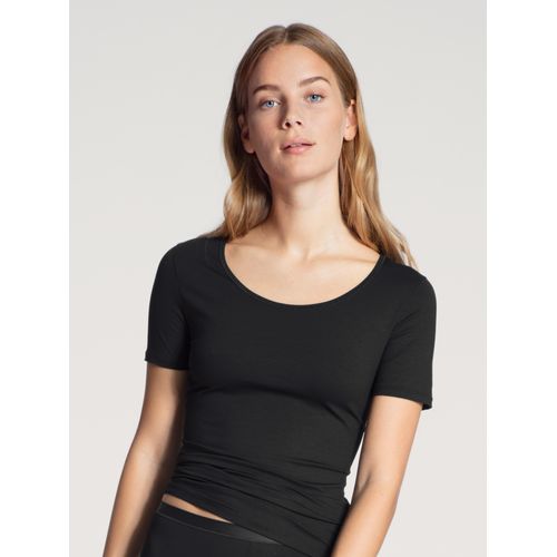 Unterziehshirt CALIDA "Natural Comfort", Damen, Gr. L (48/50), N-Gr, schwarz, Single Jersey, Obermaterial: 92% Baumwolle, 8% Elasthan, unifarben, normal, Rundhals, Unterhemden Unterziehshirt, mit Rundhals und reduzierter Pillingbildung
