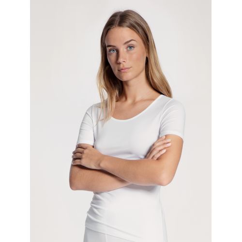 Unterziehshirt CALIDA "Natural Comfort", Damen, Gr. M (44/46), N-Gr, weiß, Single Jersey, Obermaterial: 92% Baumwolle, 8% Elasthan, unifarben, normal, Rundhals, Unterhemden Unterziehshirt, mit Rundhals und reduzierter Pillingbildung